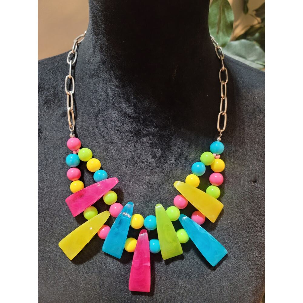 Women's Colorful Beaded Statement Necklace With Lobster Clasp Fashion Jewelry - Picture 2 of 7
